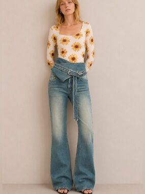 Y/Project Blue Denim High Rise  Wrap Belt Bell Jeans Sz 27
